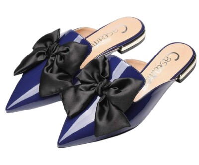 Castamere Women s SZ 12 Navy Pointed Toe Bow-Knot Mules Slip On Casual Flats