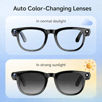 Smart Camera Glasses Bluetooth Audio Photochromic Hands-Free Photo Video