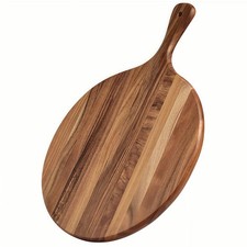 Acacia Wood Round Cutting Board with Handle -16" x 12" Large Charcuterie Boar...