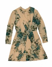 VINTAGE Womens Front Tie A-Line Dress IT 44 Medium Beige Floral CV66