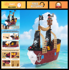 Pirate Ship Adventure Playset with Lights Sounds, 2 Pirate Figures, Treasure C
