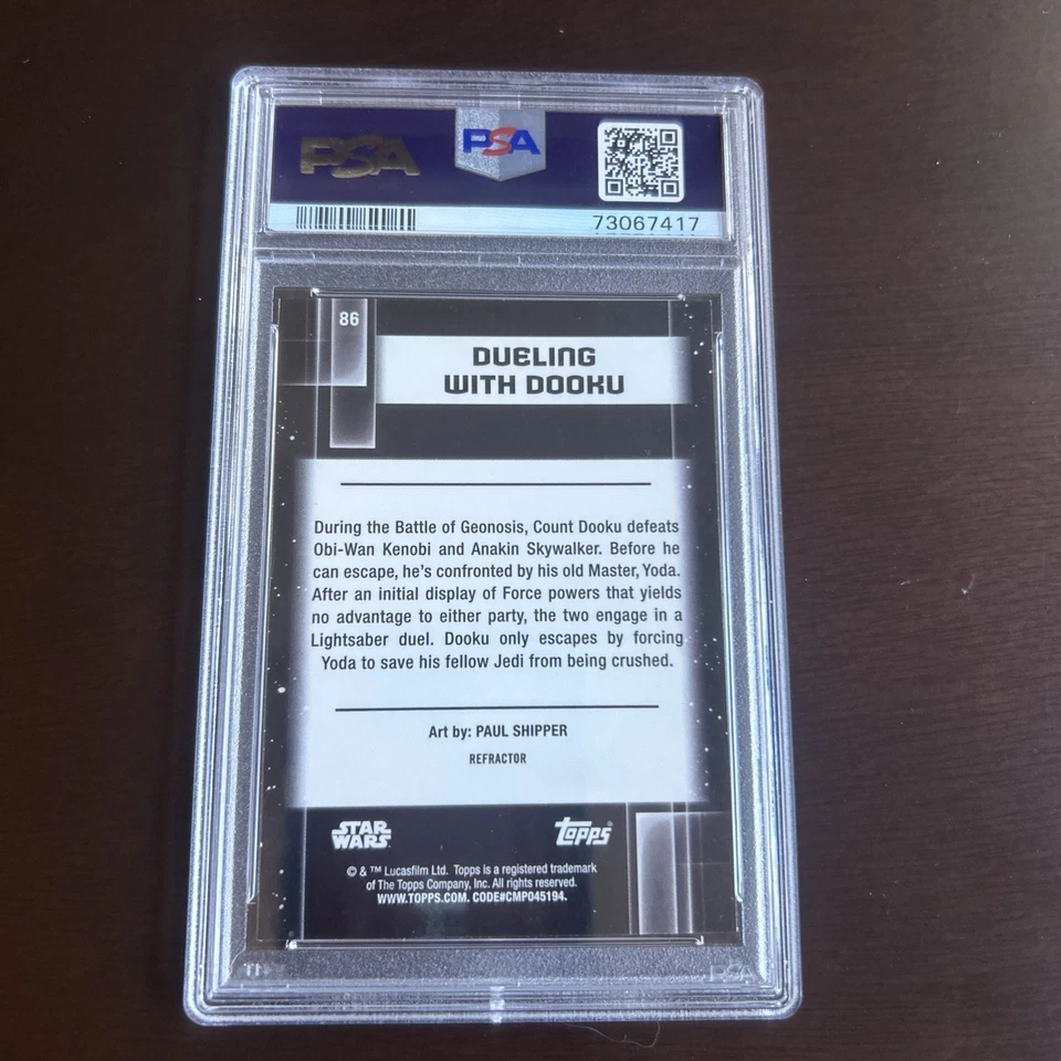 Dueling With Dooku 2021 Topps Chrome Star Wars Galaxy Refractor Card #86 PSA 10 - Image 2 of 2