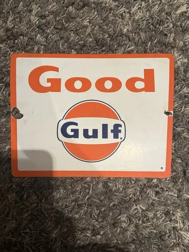 Gulf Good porcelain sign advertising pump plate gas oil gasoline Vintage