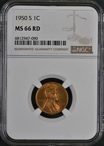 1950-S 1C RD  Lincoln Wheat One Cent NGC MS66RD   6812947-090
