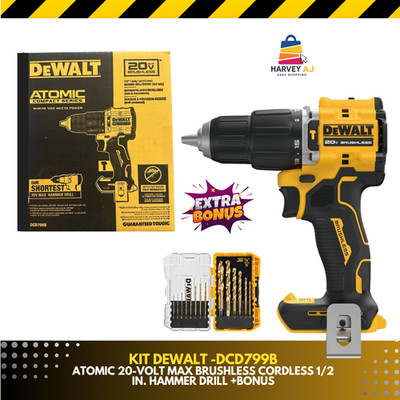 Dewalt DCD799B ATOMIC 20-Volt MAX Brushless Cordless 1/2 in. Hammer Drill +Bonus