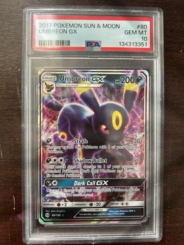 Pokémon Umbreon GX TCG Full Art Ultra Rare Holo Card #80 Sun and Moon PSA 10!