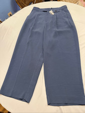 NWT Madewell The Rosedale High Rise Straight Pleated Pants Crepe Blue Size 14