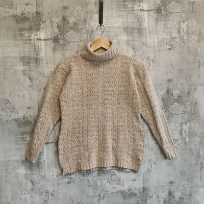 Worthington Tall Beige Silk Angora Turtleneck Sweater Medium Soft Knit Jumper