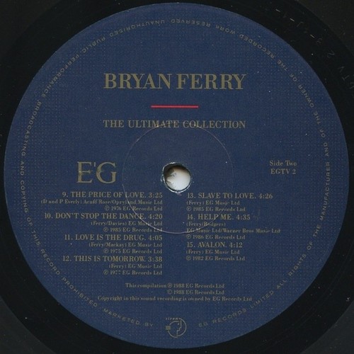 BRYAN FERRY The Ultimate Collection Vinyl Record Album LP EG 1988 1st Roxy Music - Picture 2 of 6
