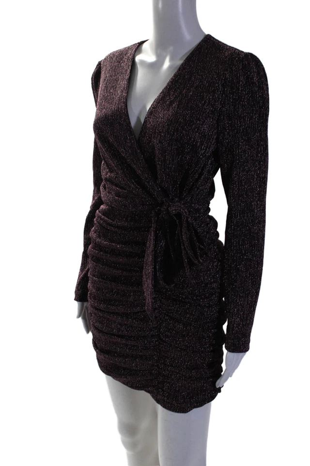 Vestido Adelyn Rae Para Mujer Cuello en V Mangas Largas Acanalado Negro Rosa Metálico Talla Pequeña Foto 2 de 4