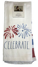 RAE DUNN KITCHEN TOWELS (3) CELEBRATE RED WHITE FIREWORKS BLUE 16 X 26  NWT