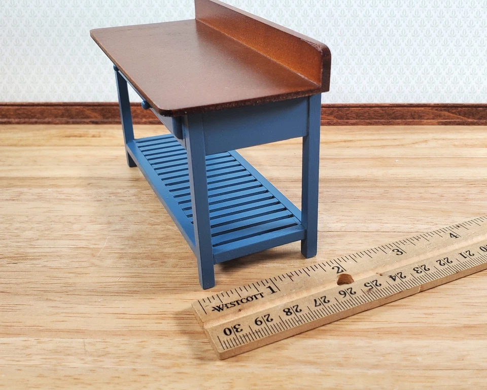 Mesa de trabajo o preparación para casa de muñecas AZUL con cajones muebles escala 1:12 de Reutter Foto 4 de 4