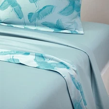 YVES DELORME LECAP 2 EURO SHAMS DAMASK BOTANICAL LEAF FEATHERS  AQUA BLUE FRANCE