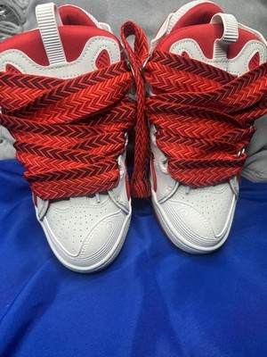 Lanvin Red/White Low Top Lace-Up Sneakers Chevron Pattern Casual Athletic