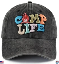 Camp Life Unisex Adjustable Cotton 3D Embroidered Baseball Cap for Hiking &