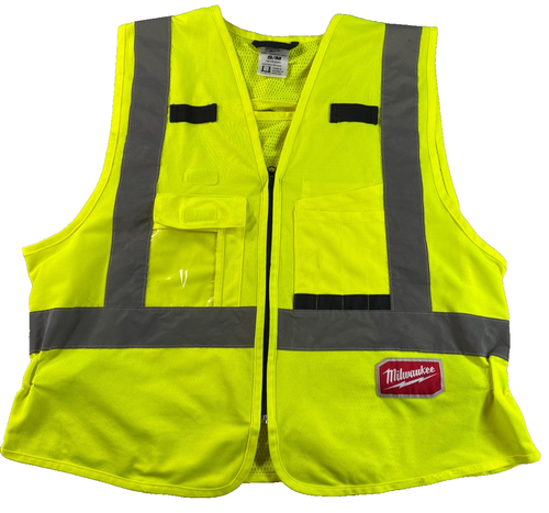 Milwaukee 48-73-5021 Hi Vis Safety Vest S/M Yellow Class 2 Type R 10 Pocket Zip