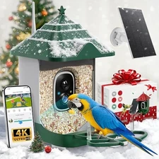 Smart Bird Feeder with Camera Solar Powered, 4K HD Live Video Bird Pine Green