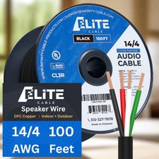 Elite 14AWG 4-Conductor 100ft OFC Speaker Wire Riser Outdoor Burial Black