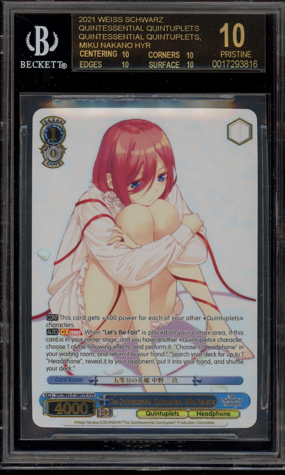Weiss Schwarz Quintessential Quintuplets Miku 5HY/W83-E108HYR BGS 10 BLACK LABEL