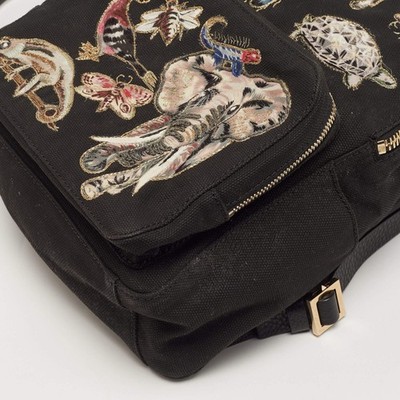 Valentino Fantastic Animal Embroidered Black Canvas Backpack  display picture 1