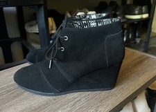 TOMS Women s Black Suede Lace-Up Wedge Ankle ...