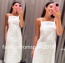 ZARA NEW WOMAN STRAPPY MIDI ZW EMBROIDERED LINEN DRESS ECRU XS-XL 4786/240/712
