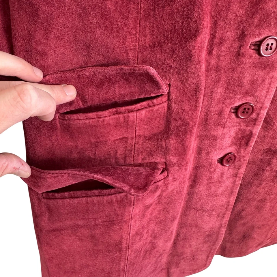 Dialogue Red 100% Suede Leather Collared Button Up Lined Jacket Women's Size 6 - Image 3 of 4