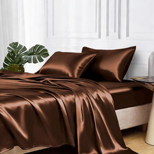 Satin Bed Sheets, King Size Sheets Set, 4 Pcs Silky Bedding Set with 15 Inches D