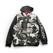 Jordan Boys Black Camo Hybrid Hooded Full Zip Vest Jacket Size M 10-12 Year Old