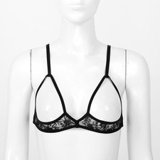 Women's Sheer Lace Open Nipple Bra Underwear Wireless Plunge Bralette Bra Party