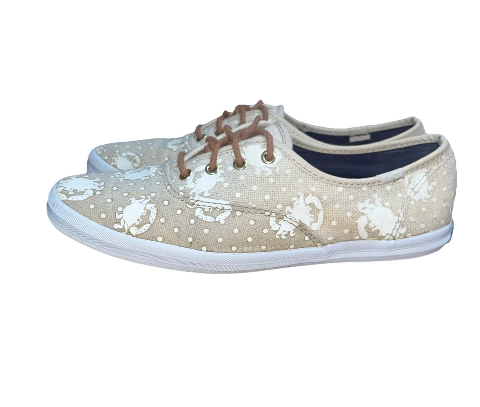 Zapatos KEDS Para Mujer Talla 7 Beige Cuero Parte Superior Baja Estampado Náutico Con Cordones Informales Foto 2 de 4