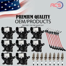 8X OEM Ignition Coil & Iridium Spark plugs & Wires For Chevy Silverado GMC UF262