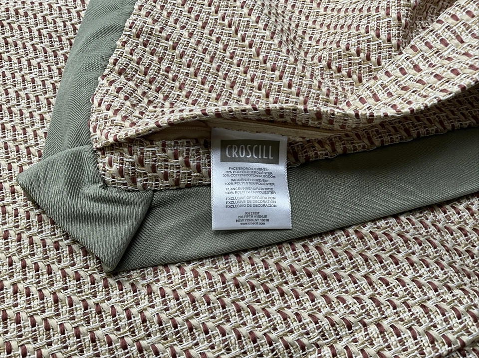 Basket Weave/Ratan Croscill Home Euro Pillow Sham 26" Brown/Green Edge Set of 2 - Image 4 of 4