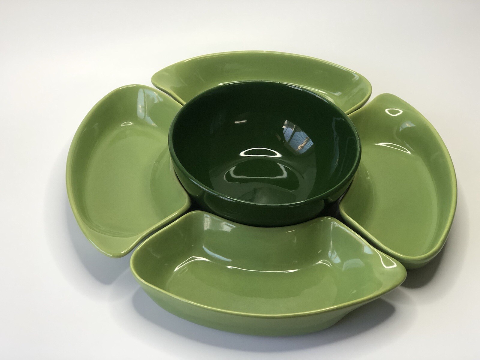 Vintage Ceramic Divided Snack Tray CHIP & DIP Mid Century Modern Atomic