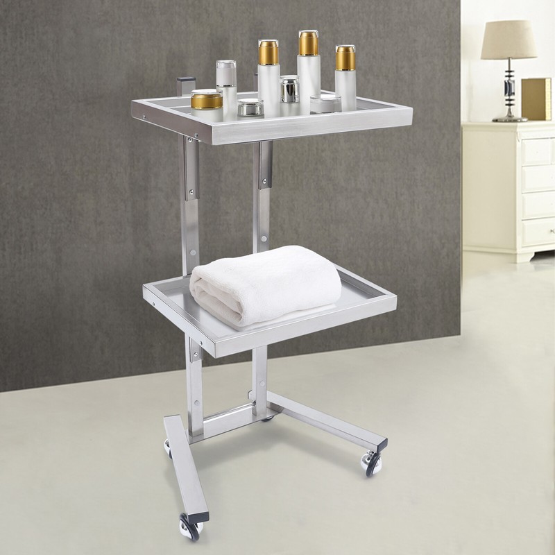 Salon Hairdresser Barber Beauty Storage Trolley Hair Stainless Steel Cart Silver