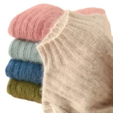 Womens Fluffy Fuzzy Winter New Mink Cashmere Sweater Pullover High Neck Casual L