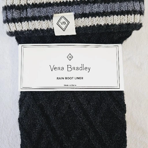 Vera Bradley Rain Boot Forros Meia Tamanho 9-11 Sapato 4-10.5 Cinza Preto 16% Lã Novo com etiquetas - Imagem 2 de 4