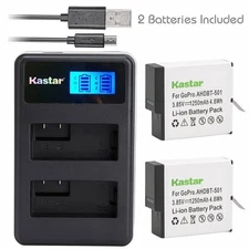 Kastar Battery &Dual LCD Charger for GoPro AHDBT-501 601 HERO 5 GOPRO5 AABAT-001