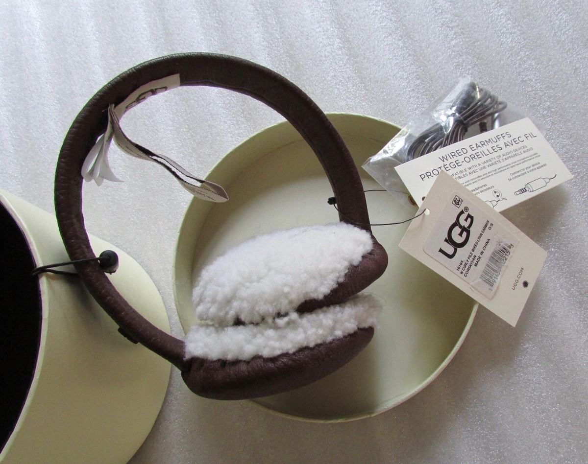小物 UGG WIRED EARMUFFS UGG Wired Earmuffs Tech Curly Shearling Cordovan Leather New