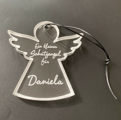Schutzengel Engel mit Gravur Name Acryl Geschenkanhänger Geburtstag