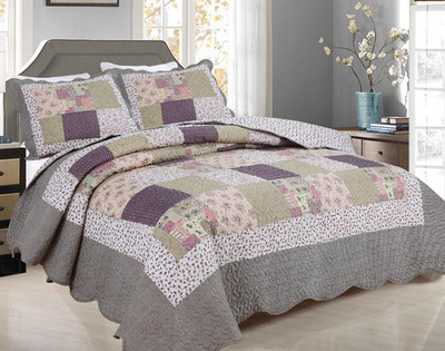 3 PCS Reversible Cotton Blend Quilt Set, Patchwork Design, Oversized Coverage