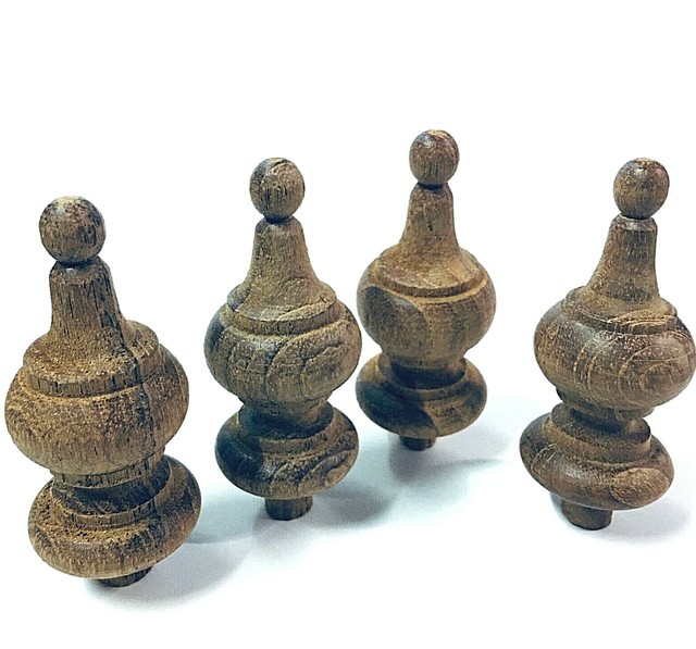 4Pcs Mini Teak Wooden Finials Antique Clock furniture Home Decor DIY