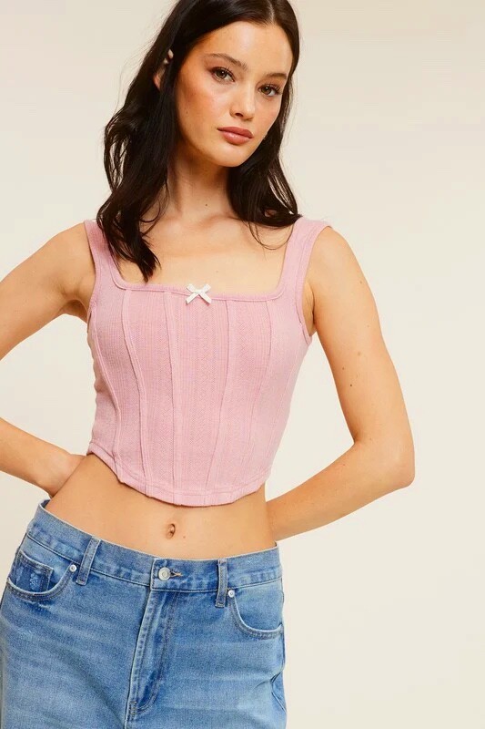 Boutique Mimosa Pink Bow Coquette Corset Top Small Spoiled Sweet