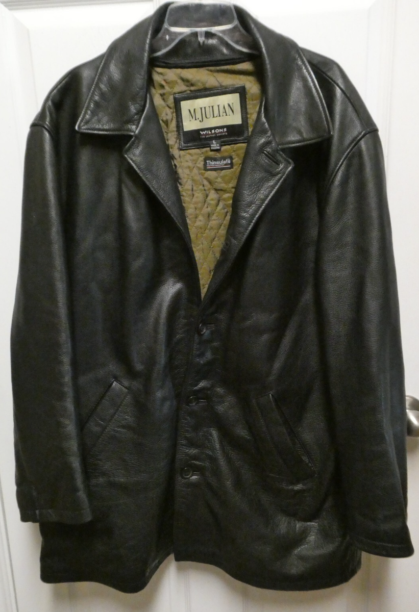 Wilson's Julian LRG Black Leather Jacket/Coat Nylon Liner RN