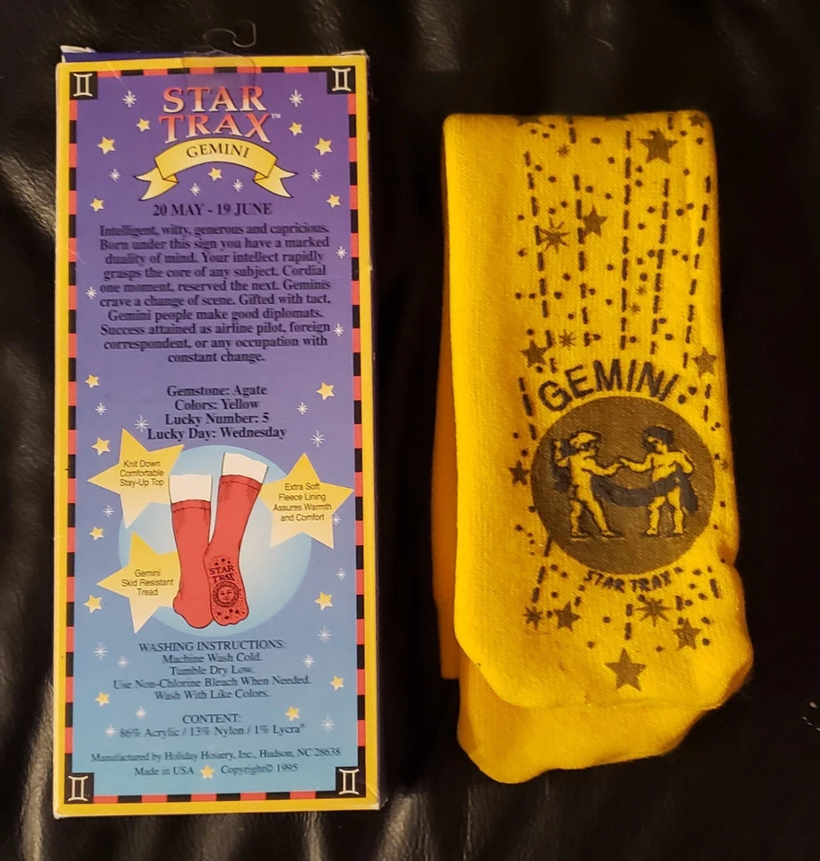 DE COLECCIÓN 1995 STAR TRAX GEMINI ADULTO ZAPATILLAS CALCETINES ANTIDESLIZANTE MAYO JUNIO CUMPLEAÑOS Foto 2 de 2