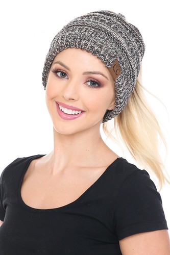 C.C BeanieTail Soft Stretch Cable Knit Messy High Bun Ponytail Beanie Hat - Picture 173 of 230