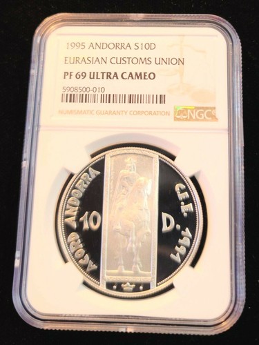 1995 ANDORRA SILVER 10 DINERS EURASIAN CUSTOMS UNION NGC PF 69 ULTRA CAMEO TOP - Picture 4 of 4