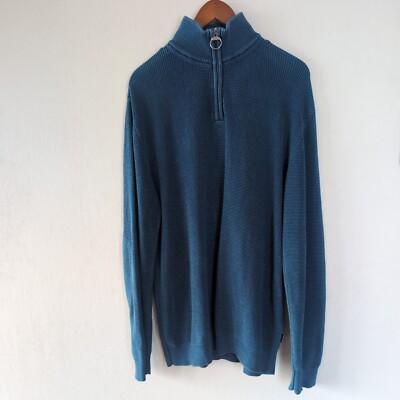Barbour Half Zip Sweater Sz XL Mens Blue 100% Cotton Preppy Jumper Elbow Patches