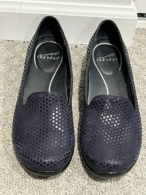 Dansko Olivia Navy Blue Suede Leather Confetti Polka Dot Comfort