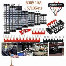 600V 15A Dual Row Screw Terminal Block Terminal Barrier Strip 4/6/8/10P 5/10 Set